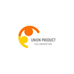 Obraz premium Isolated union illustration. Friendly people holding hands logo. Collaboration logotype. Human vector icon.