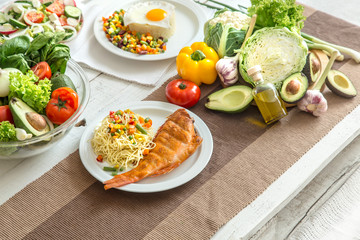Organic healthy food on the dining table