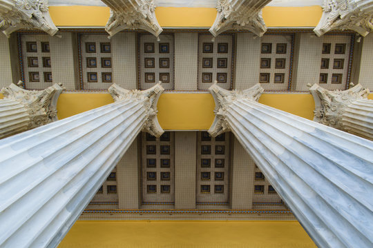 The Zappeion Hall entrance columns and ceiling