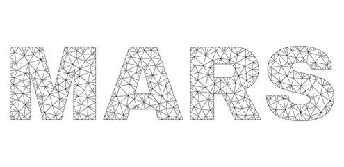 Mesh vector MARS text. Abstract lines and circle dots form MARS black carcass symbols. Linear carcass flat triangular mesh in vector format.