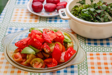 Fresh chopped vegetables for soup. Selective focus