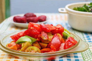 Fresh chopped vegetables for soup. Selective focus