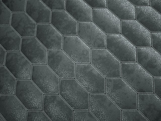 Leather stitched hexagon or honecomb black shiny texture