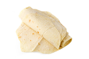 Thin pita bread on a white background. Armenian pita bread close-up.