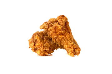 Fried wings on a white background. Deep-fried chicken wings close-up.