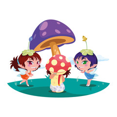 beautiful magic fairies with toad prince in the garden