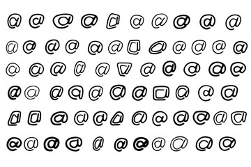 Set of handwritten and traced characters at sign symbol