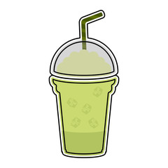 Isolated colored lemon frappe icon with a straw - Vector