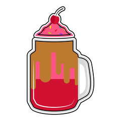 Isolated colored cherry frappe icon with a straw - Vector