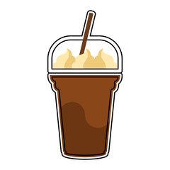 Isolated colored chocolate frappe icon with a straw - Vector illustration