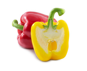 red and yellow pepper isolated on a white background