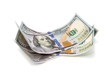 One hundred dollars banknotes isolated on white background