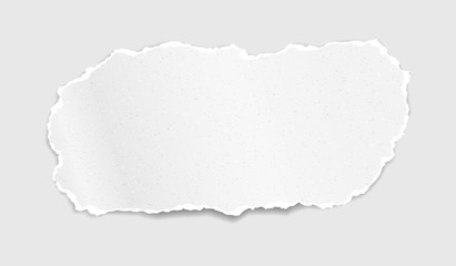 Piece of torn, ripped grainy white paper strip with soft shadow is on white background. Vector template illustration
