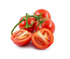 The branch of tomatoes is isolated on a white background