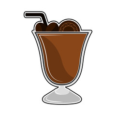 Isolated colored chocolate frappe icon with a straw - Vector