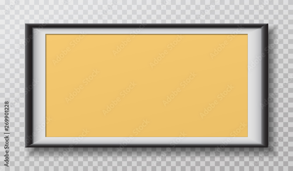 Aufkleber rectangle black, yellow frame with soft shadow for text or picture hanging on squared white backgrou