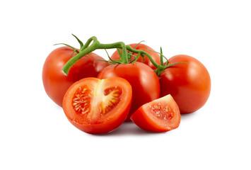 The branch of tomatoes is isolated on a white background