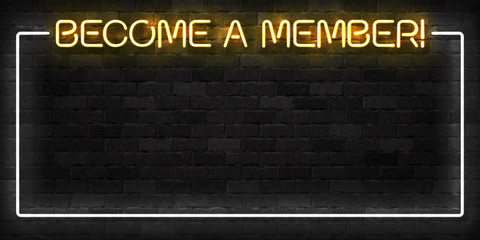 Vector realistic isolated neon sign of Become A Member frame logo for template decoration and invitation covering on the wall background. Concept of hiring, cv and career.