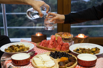 very nicely prepared dining table for special, valentines' day or Ramadan or Christmas in the living room. 