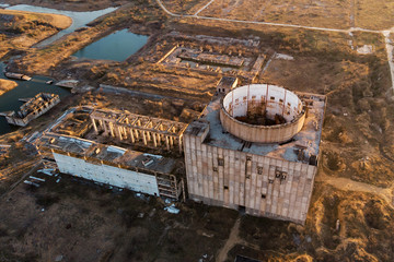 Aerial view of abandoned and ruined Nuclear Power Plant in Crimea