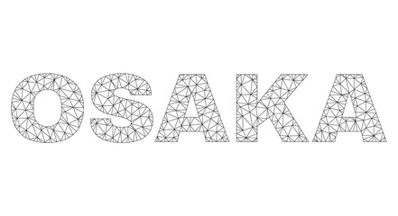 Mesh vector OSAKA text. Abstract lines and points form OSAKA black carcass symbols. Linear carcass 2D triangular mesh in vector EPS format.