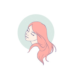 Girl with long hair hand drawn illustration print design