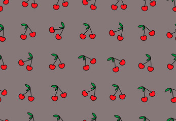 Vector seamless pattern with delicious cute cherries. 