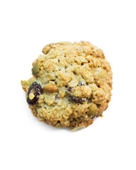 oatmeal cookies with nuts and cranberries on white isolated background