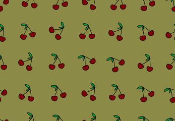 Vector seamless pattern with delicious cute cherries.