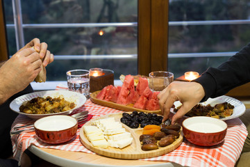 very nicely prepared dining table for special, valentines' day or Ramadan or Christmas in the living room. 