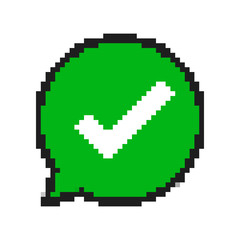 Pixel art design of green check mark. Vector illustration.
