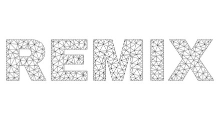 Mesh vector REMIX text. Abstract lines and dots form REMIX black carcass symbols. Wire carcass flat polygonal network in vector format.