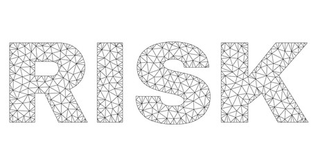 Mesh vector RISK text. Abstract lines and points are organized into RISK black carcass symbols. Linear carcass 2D triangular mesh in vector format.