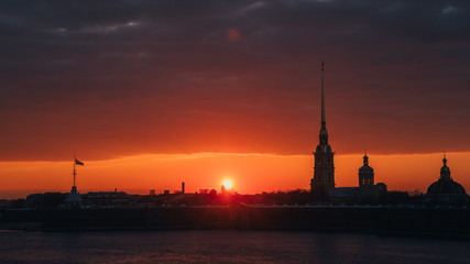 ST. PETERSBURG, RUSSIA. A beautiful sunset over the Peter and Paul Fortress.