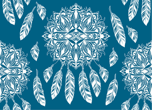 Seamless pattern with patterned dreamcatcher
