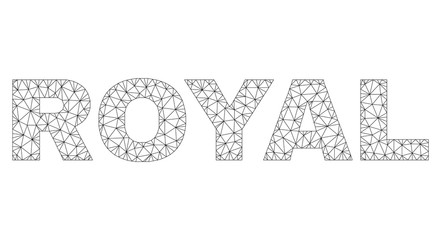 Mesh vector ROYAL text. Abstract lines and dots form ROYAL black carcass symbols. Wire carcass 2D triangular mesh in eps vector format.