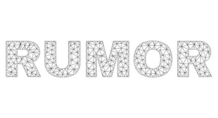 Mesh vector RUMOR text. Abstract lines and circle dots are organized into RUMOR black carcass symbols. Linear carcass 2D triangular mesh in vector EPS format.
