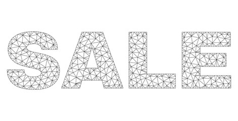 Mesh vector SALE text. Abstract lines and small circles are organized into SALE black carcass symbols. Wire carcass 2D polygonal mesh in vector EPS format.