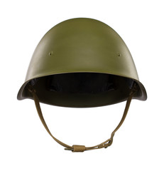 Military helmet on a white