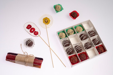 marshmallow  and candy on a white background