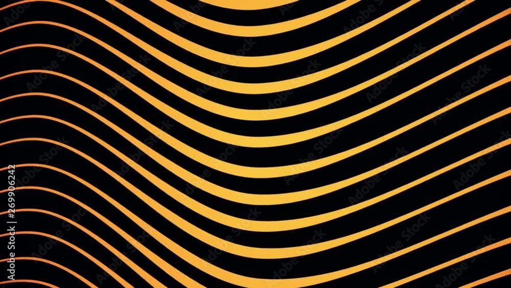 Poster abstraction of hypnotic gradient orange and black waves rotation. animation. geometric lines pattern