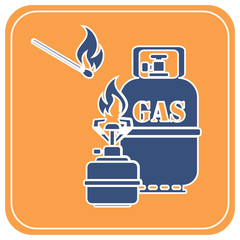 Camping stove with gas bottle icon vector