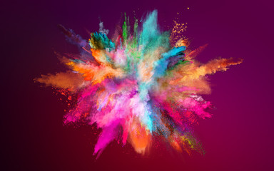 Colored powder explosion on dark gradient background. Freeze motion. - Powered by Adobe