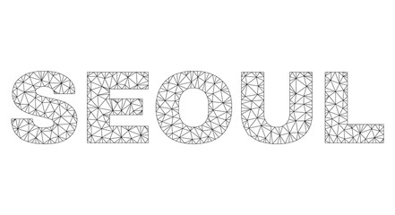 Mesh vector SEOUL text. Abstract lines and dots form SEOUL black carcass symbols. Wire carcass flat polygonal network in eps vector format.