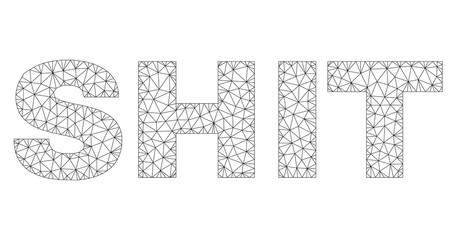 Mesh vector SHIT text. Abstract lines and spheric points are organized into SHIT black carcass symbols. Wire carcass flat polygonal mesh in vector format.