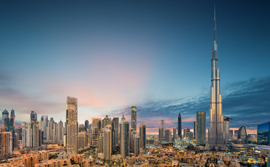 Erstaunlicher Panoramablick auf die futuristische Skyline von Dubai, Downtown Dubai, Vereinigte Arabische Emirate