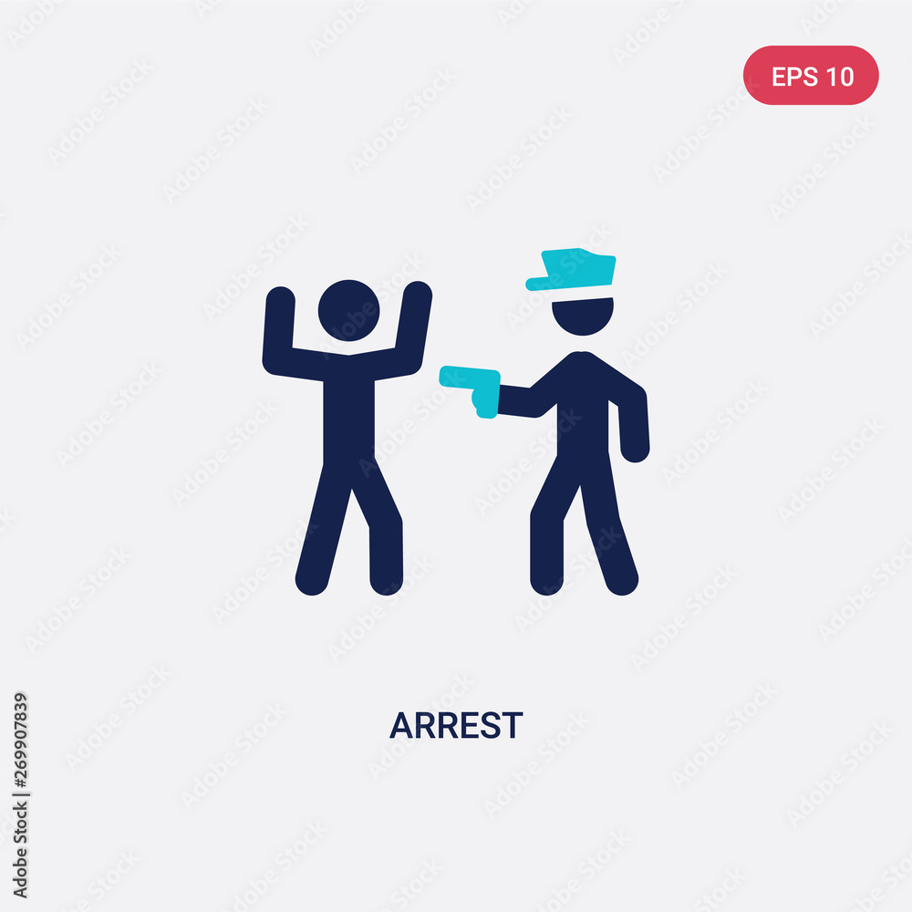 Poster two color arrest vector icon from activity and hobbies concept. isolated blue arrest vector sign sym