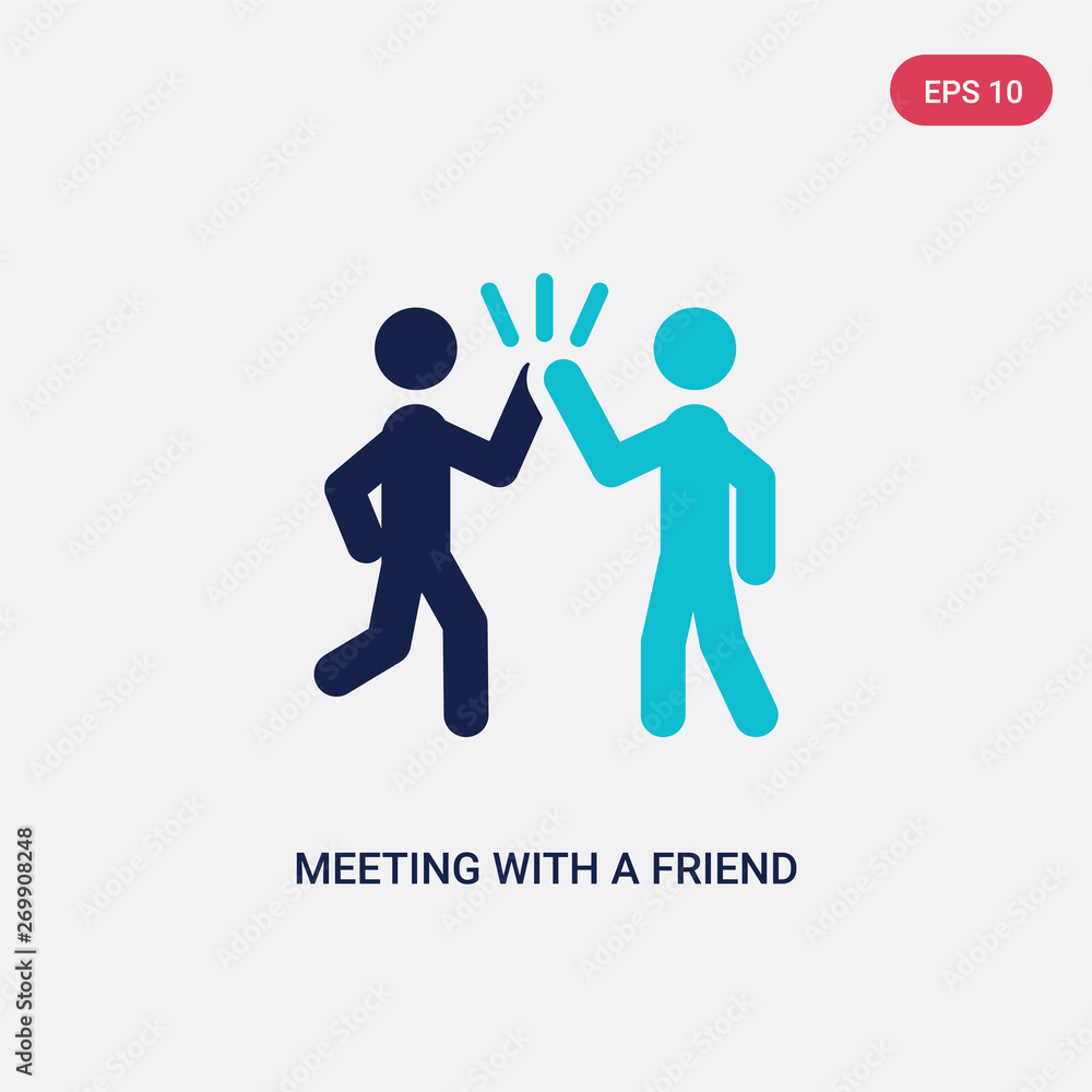 Poster two color meeting with a friend vector icon from activity and hobbies concept. isolated blue meeting