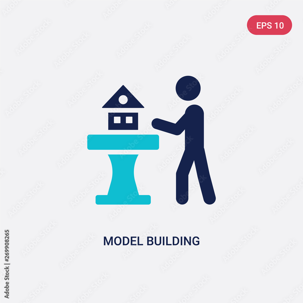 Poster two color model building vector icon from activity and hobbies concept. isolated blue model building