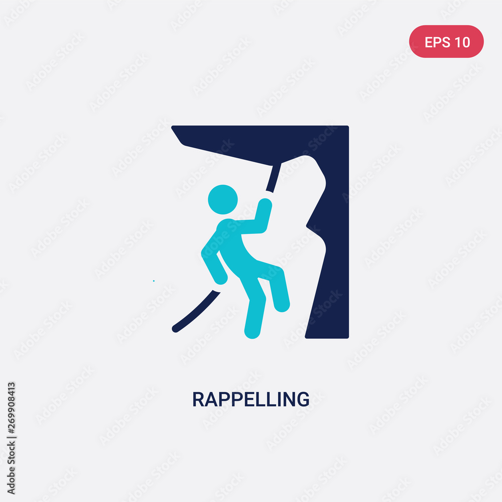 Poster two color rappelling vector icon from activity and hobbies concept. isolated blue rappelling vector 